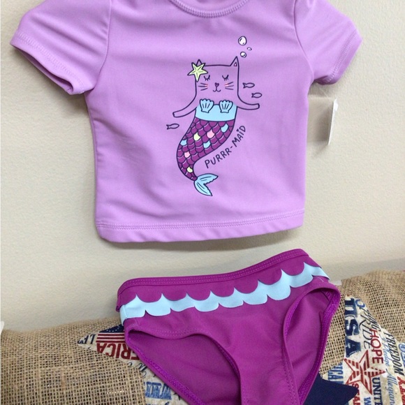 NWOT Carters Size 6 Months Baby Girl 2 PC Swimwear “PURRR-MAID” Lavender/ Blue - Picture 9 of 13